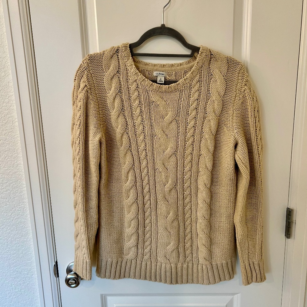 L.L. Bean Cotton Cable Knit Sweater in Beige
